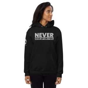 Never Give Up On You Hoodie Gray Tag - Just Doing Life