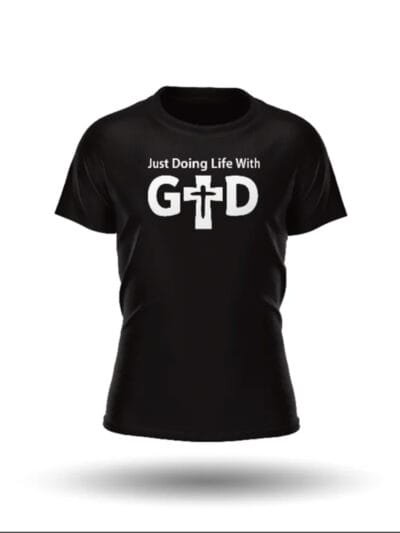 Just Doing Life with God: Signature Cross Black T-Shirt