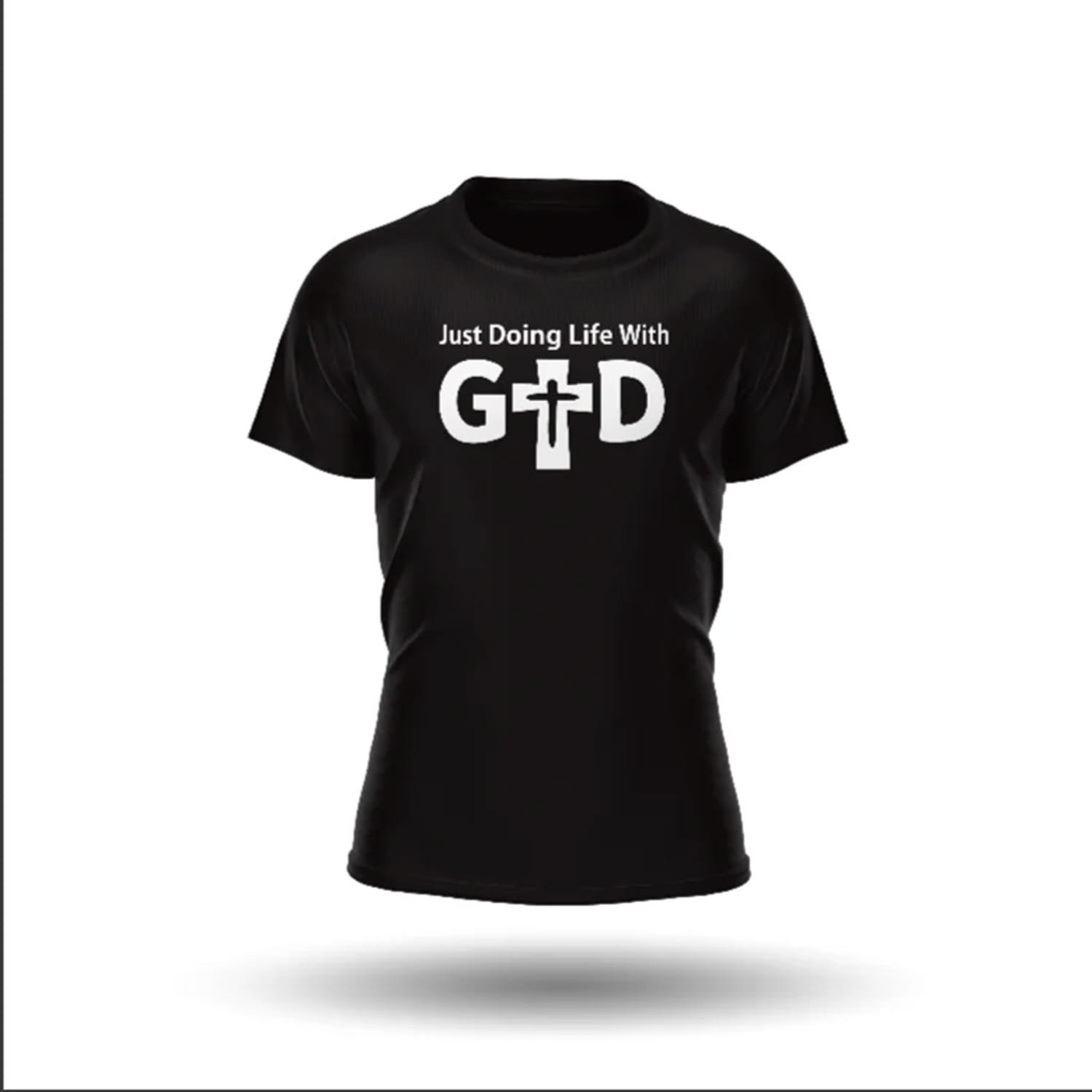 Just Doing Life with God: Signature Cross Black T-Shirt